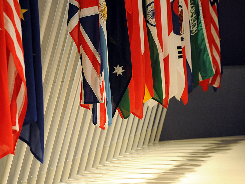 G20 flags Flags of G20 nations inside the main meeting room of the London Summit, 2 April 2009