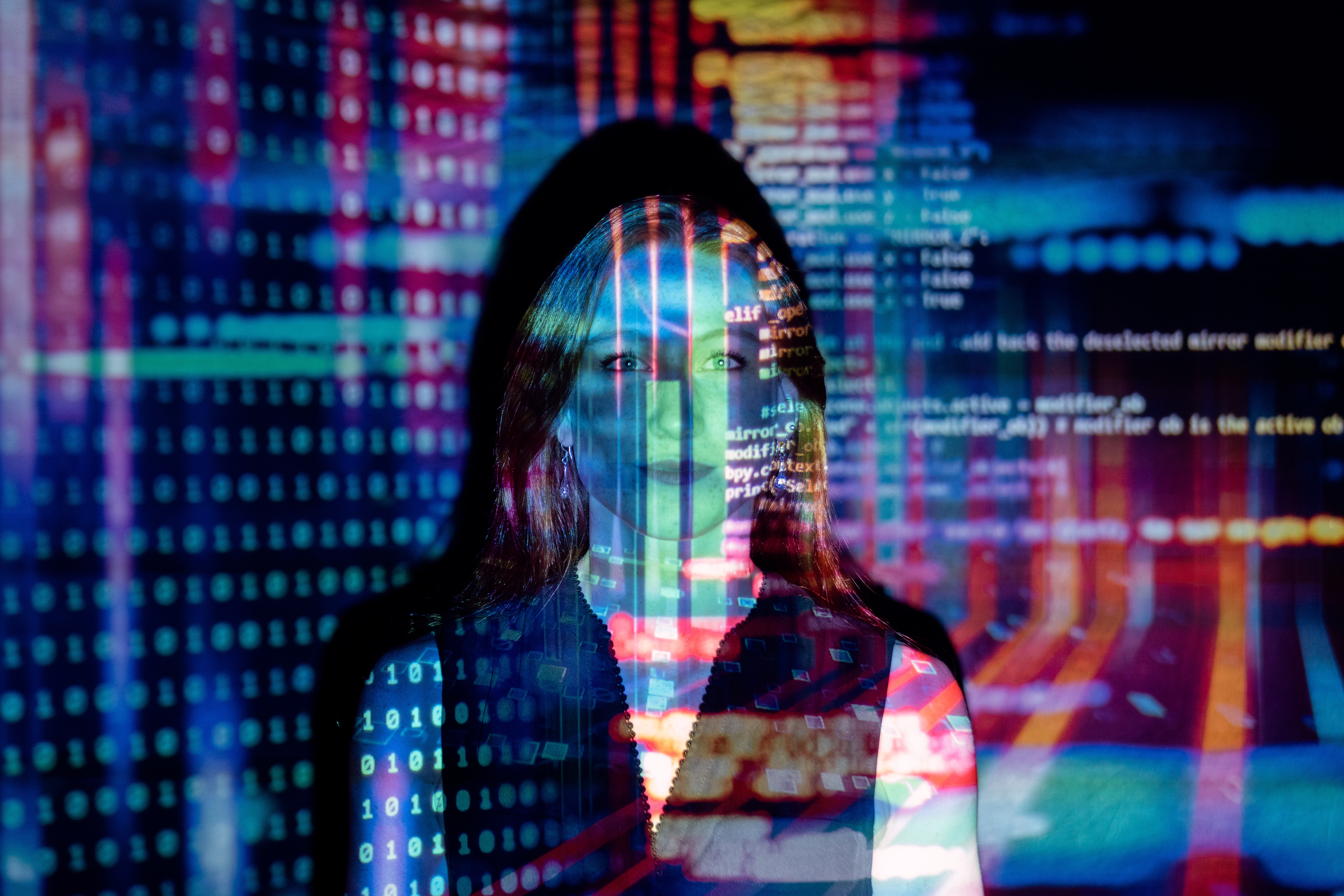 Code Projected Over Woman Code Projected Over Woman