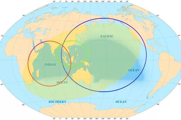 Indo-Pacific. The green circle covers ASEAN.