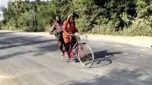 Jyoti Kumari Paswan, the indomitable 15-year-old, cycling her injured father 1,200 km to their village.