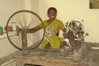 Woman spinning cotton, Jaura, M.P., India